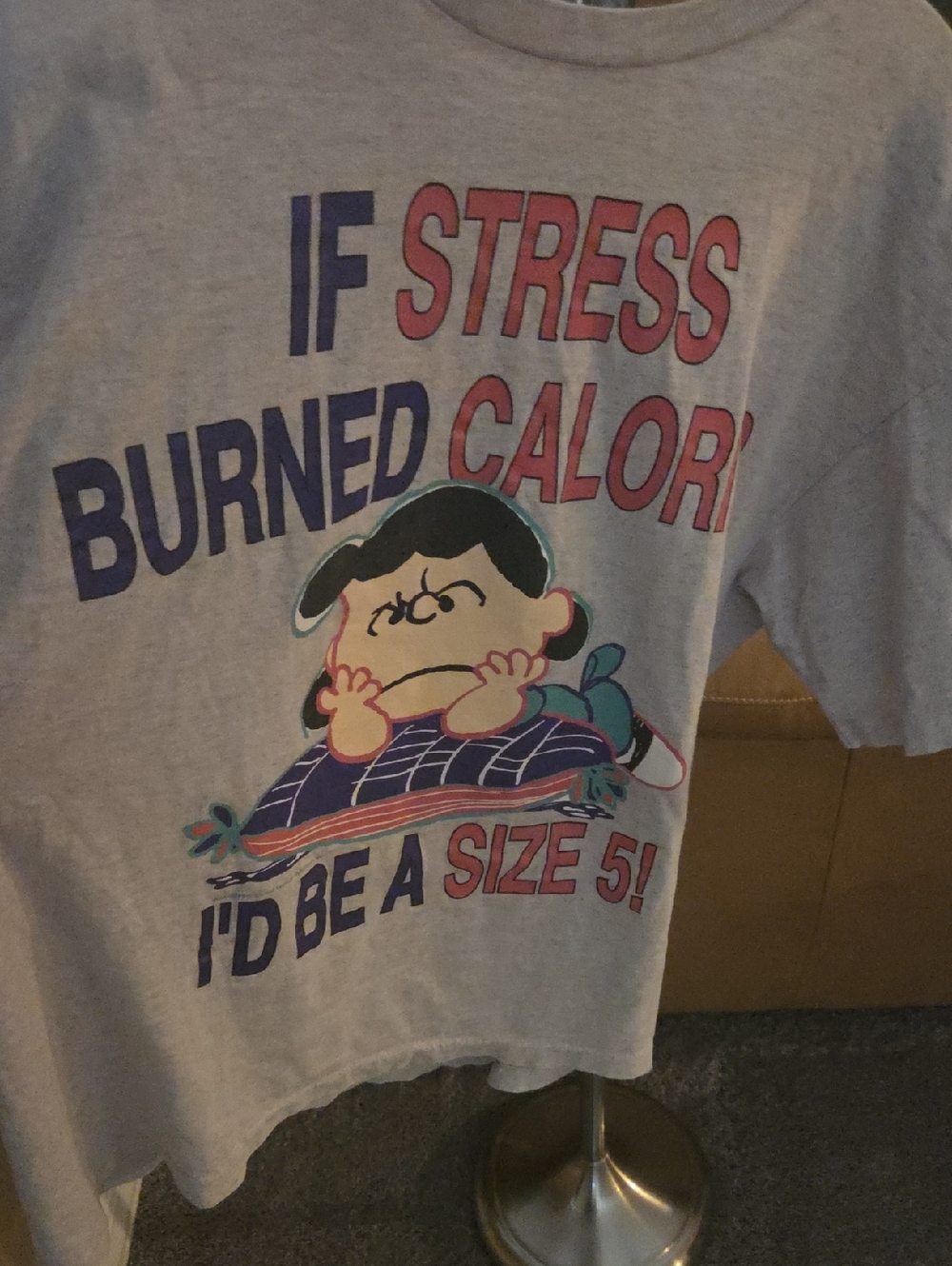 Funny Graphic Tee XL “If Stress Burned Calories” Gray T-Shirt Women’s Casual